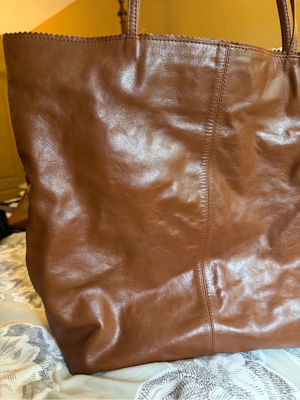 Latico Brown Genuine Leather Tote Bag Floral Lining Large Shoulder Bag